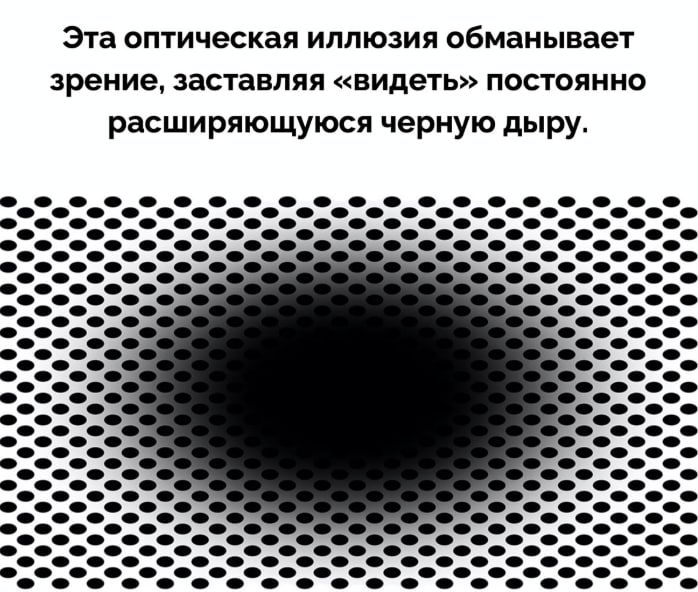 Эта оптическая иллюзия обманывает зрение, заставляя «видеть» постоянно расширяющуюся черную дыру.