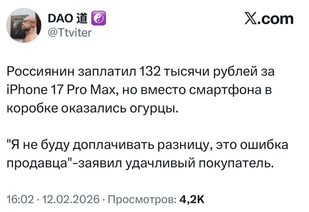 Россиянин заплатил 132 тысячи рублей за iPhone 17 Pro Max, но вместо смартфона в коробке оказались огурцы. 