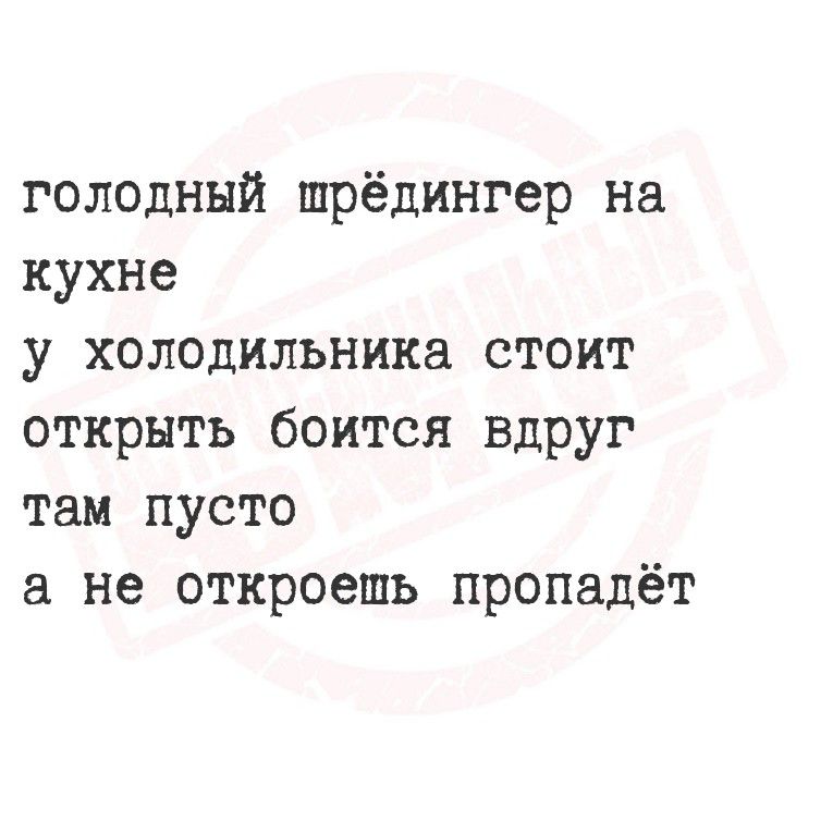 голодный шрёдингер на кухне у холодильника стоит открыть боится вдруг там пусто а не откроешь пропадёт