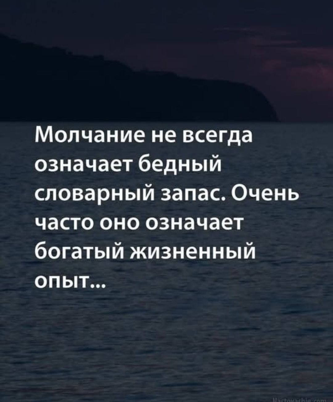 Молчание не всегда означает бедный словарный запас. Очень часто оно означает богатый жизненный опыт...