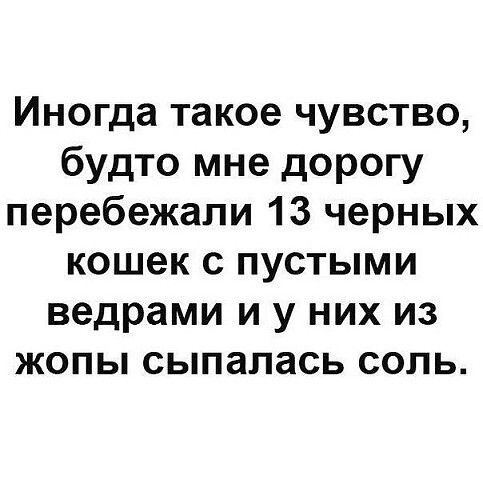 Иногда такое чувство, будто мне дорогу перебежали 13 черных кошек с пустыми ведрами и у них из жопы сыпалась соль.