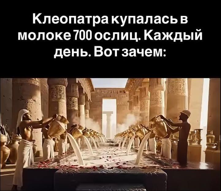 Клеопатра купалась в молоке 700 ослиц. Каждый день. Вот зачем: