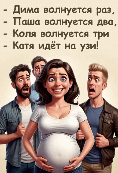 - Дима волнуется раз, - Паша волнуется два, - Коля волнуется три - Катя идёт на узи!