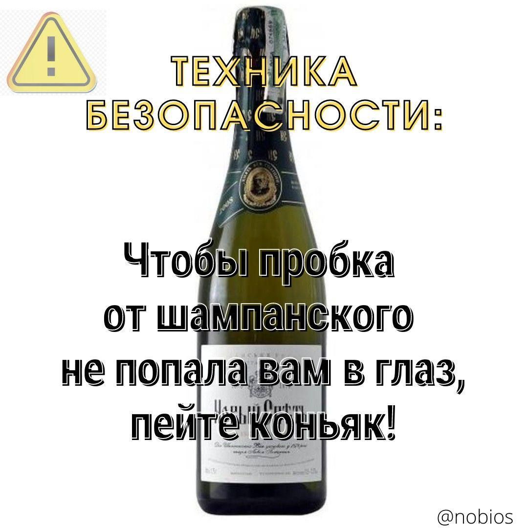ТЕХНИКА БЕЗОПАСНОСТИ: Чтобы пробка от шампанского не попала вам в глаз, пейте коньяк!