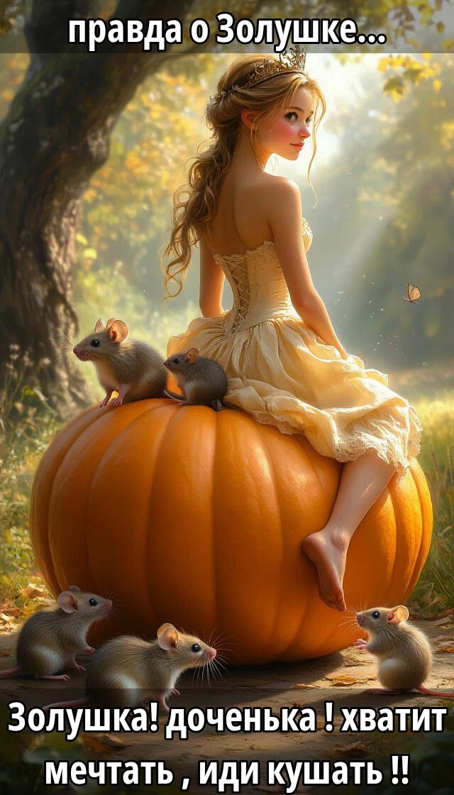 правда о Золушке...\nЗолушка! доченька ! хватит мечтать , иди кушать !!