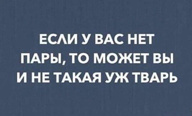 ЕСЛИ У ВАС НЕТ ПАРЫ, ТО МОЖЕТ ВЫ И НЕ ТАКАЯ УЖ ТВАРЬ