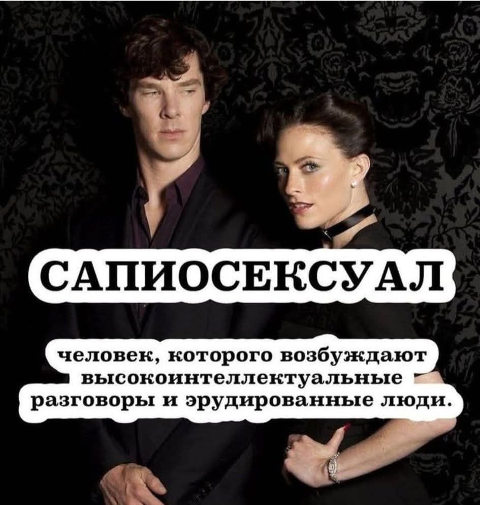 САПИОСЕКСУАЛ
человек, которого возбуждают высокоинтеллектуальные разговоры и эрудированные люди.