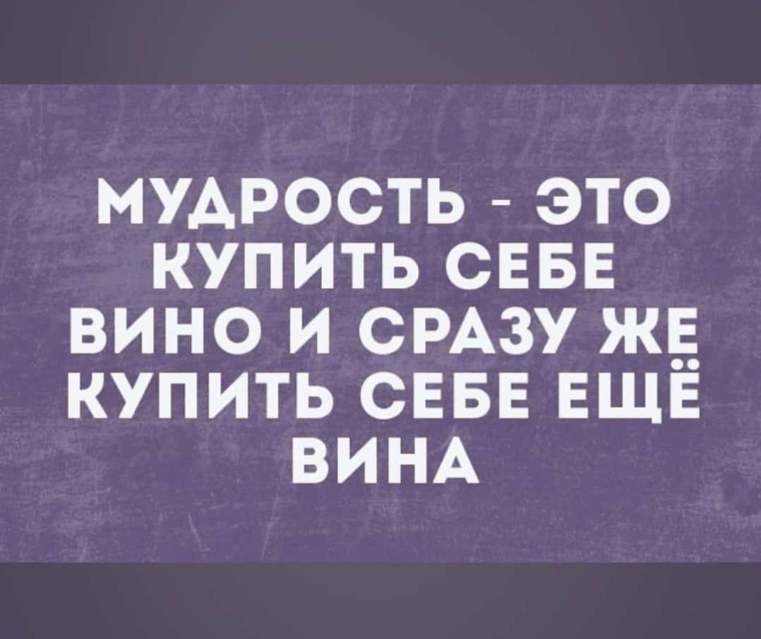 МУДРОСТЬ - ЭТО КУПИТЬ СЕБЕ ВИНО И СРАЗУ ЖЕ КУПИТЬ СЕБЕ ЕЩЁ ВИНА