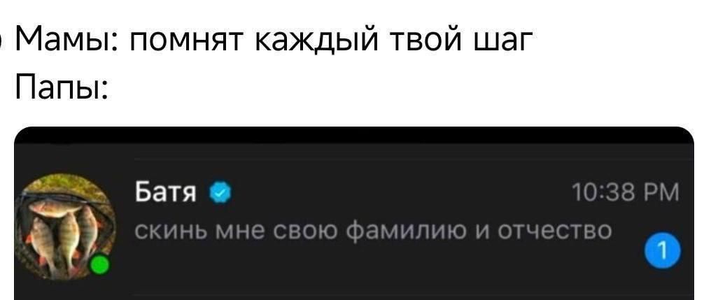 Мамы: помнят каждый твой шаг
Папы: Батя — скинь мне свою фамилию и отчество