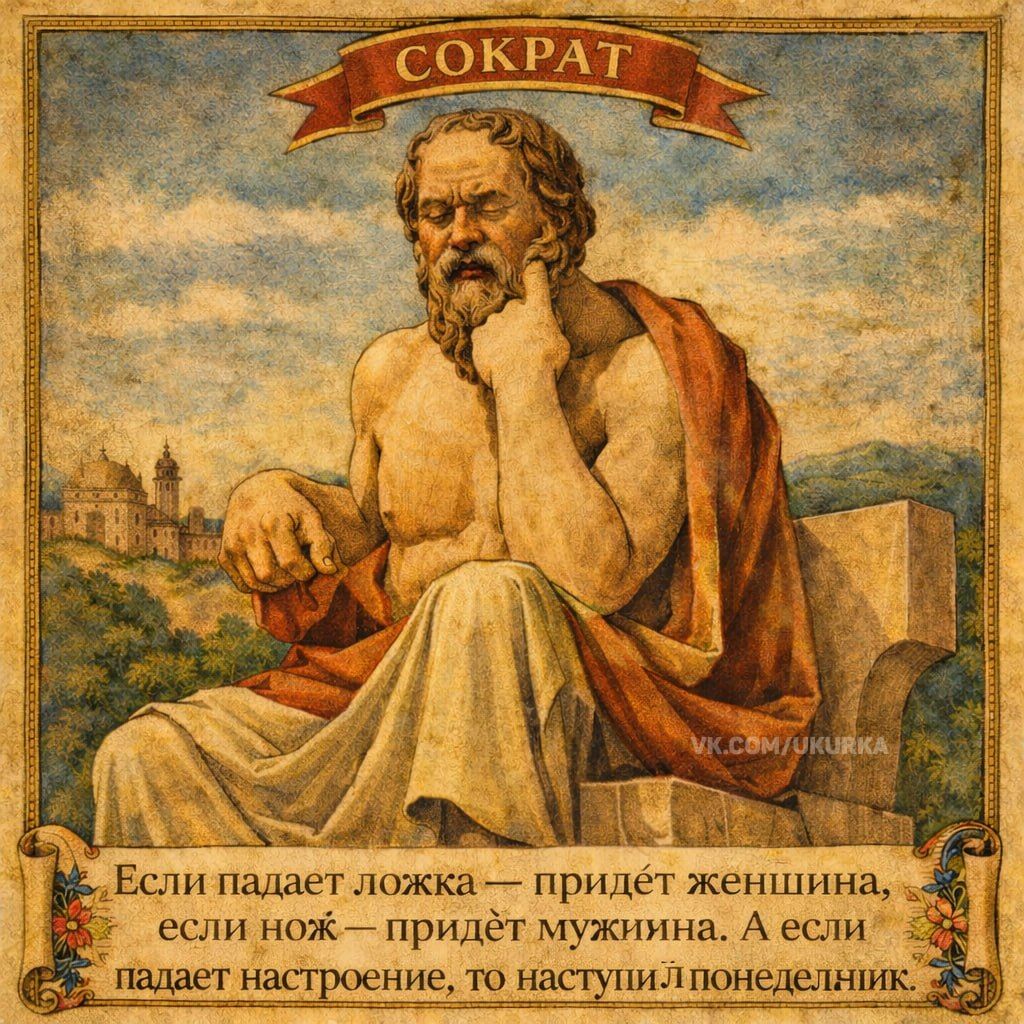 Если падает ложка — придёт женщина, если нож — придёт мужчина. А если падает настроение, то наступил понедельник.