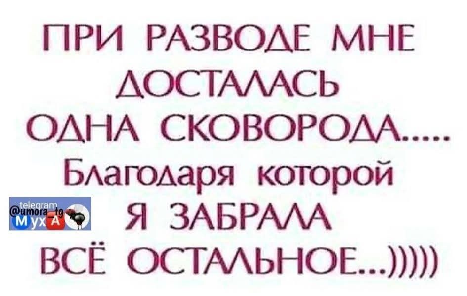 ПРИ РАЗВОДЕ МНЕ ДОСТАЛАСЬ ОДНА СКОВОРОДА..... Благодаря которой Я ЗАБРАЛА ВСЁ ОСТАЛЬНОЕ...))))