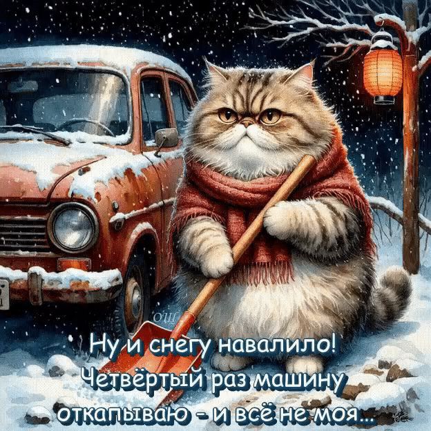 Ну и снегу навалило! Четвёртый раз машину откатываю - и всё не моя.