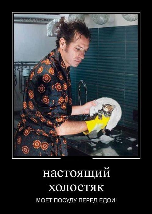 настоящий холостяк МОЕТ ПОСУДУ ПЕРЕД ЕДОЙ!