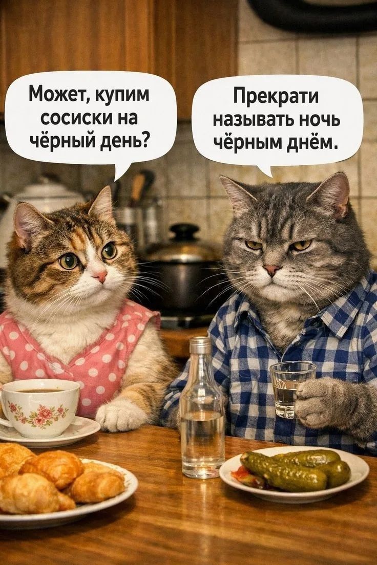 Может, купим сосиски на чёрный день? Прекрати называть ночь чёрным днём.