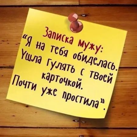 Записка мужу: 'Я на тебя обиделась. Ушла гулять с твоей карточкой. Почти уже простилась'.