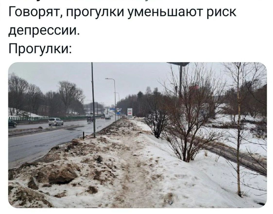 Говорят, прогулки уменьшают риск депрессии.
Прогулки: