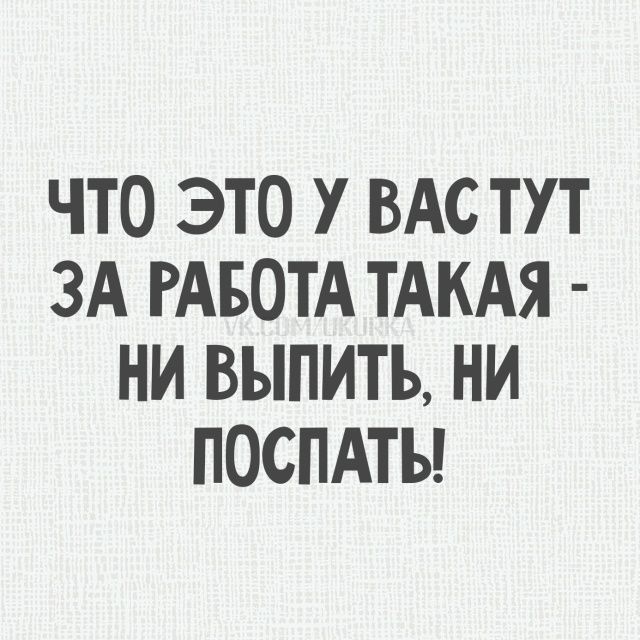 ЧТО ЭТО У ВАС ТУТ ЗА РАБОТА ТАКАЯ - НИ ВЫПИТЬ, НИ ПОСПАТЬ!