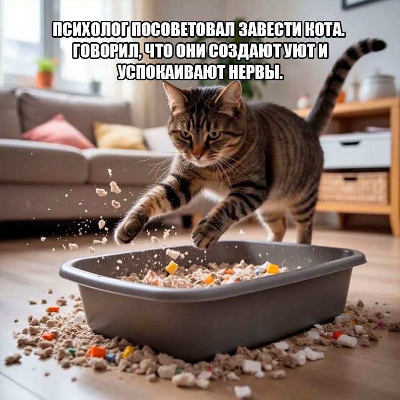 Психолог посоветовал завести кота. Говорил, что они создают уют и успокаивают нервы.