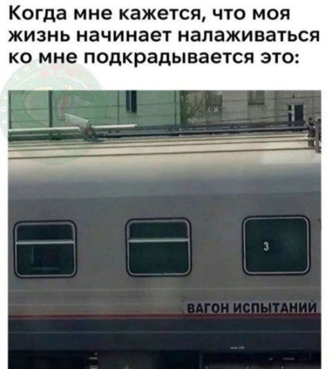 Когда мне кажется, что моя жизнь начинает налаживаться, ко мне подкрадывается это:
ВАГОН ИСПЫТАНИЙ