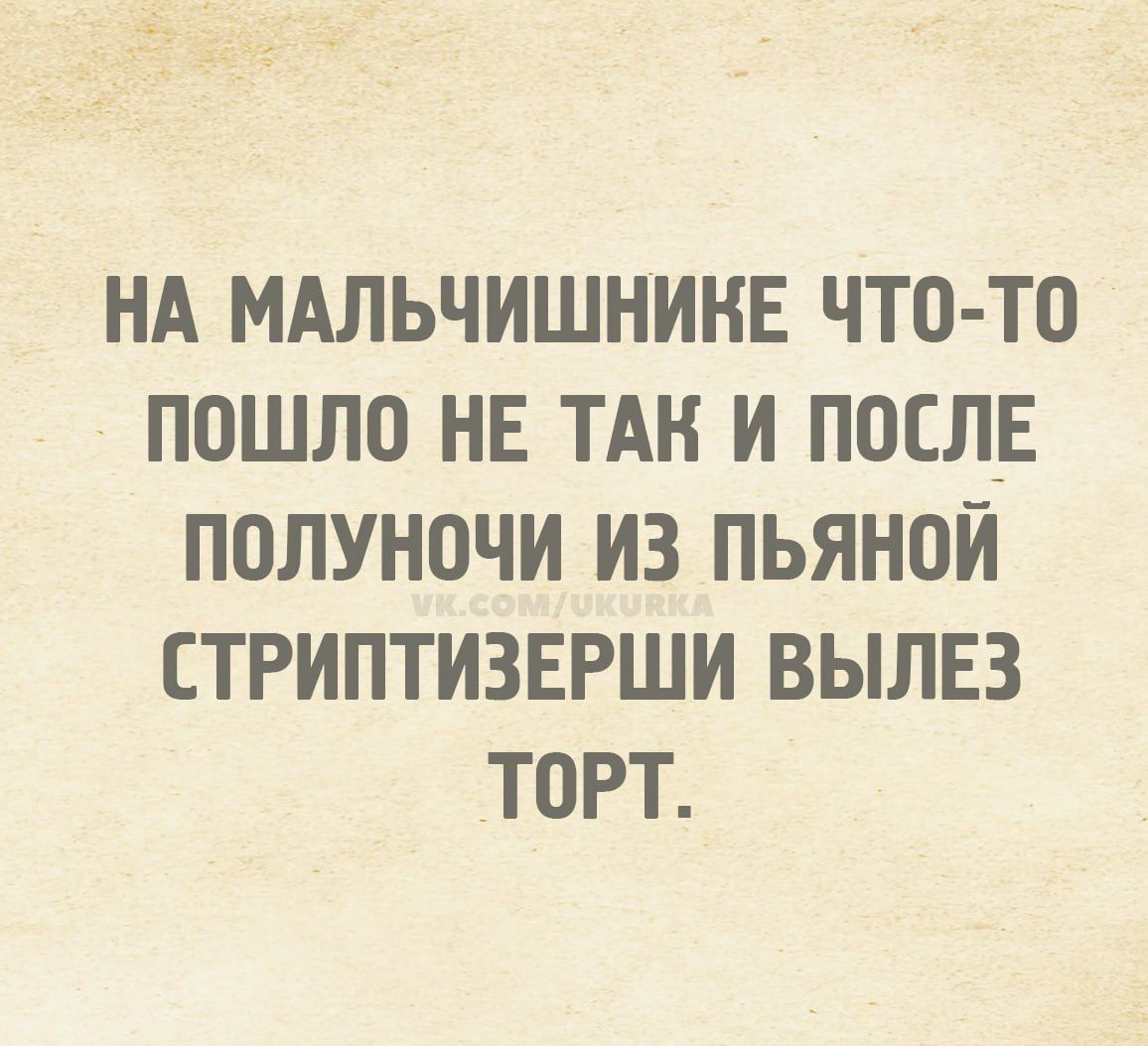 НА МАЛЬЧИШНИКЕ ЧТО-ТО ПОШЛО НЕ ТАК И ПОСЛЕ ПОЛУНОЧИ ИЗ ПЬЯНОЙ СТРИПТИЗЕРШИ ВЫЛЕЗ ТОРТ.