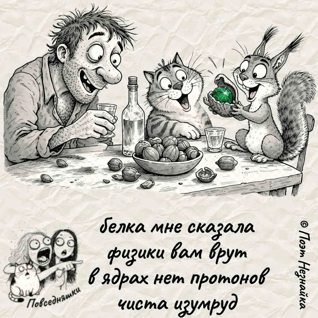 Белка мне сказала: физики вам врут, в ядрах нет протонов, чиста изумруд. Повседневняшки