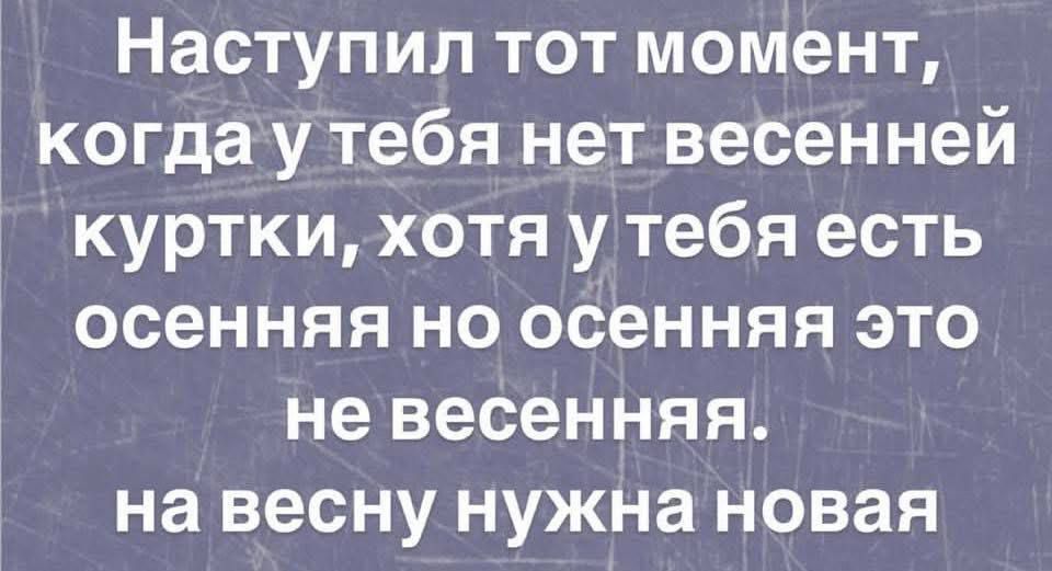 Наступил тот момент, когда у тебя нет весенней куртки, хотя у тебя есть осенняя но осенняя это не весенняя. на весну нужна новая