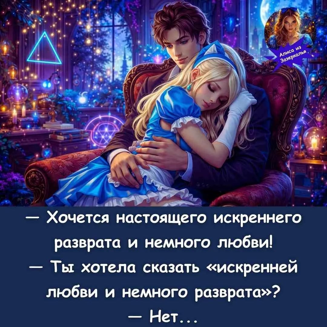 Алиса из Зазеркалья. — Хочется настоящего искреннего разврата и немного любви! — Ты хотела сказать «искренней любви и немного разврата»? — Нет...