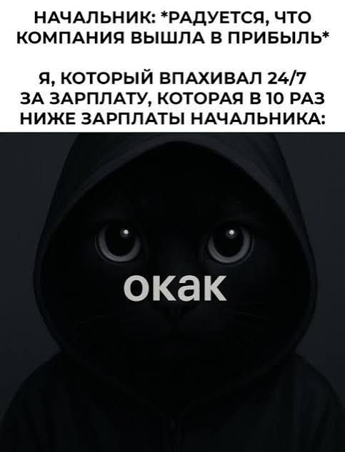 НАЧАЛЬНИК: *РАДУЕТСЯ, ЧТО КОМПАНИЯ ВЫШЛА В ПРИБЫЛЬ* Я, КОТОРЫЙ ВПАХИВАЛ 24/7 ЗА ЗАРПЛАТУ, КОТОРАЯ В 10 РАЗ НИЖЕ ЗАРПЛАТЫ НАЧАЛЬНИКА: окак