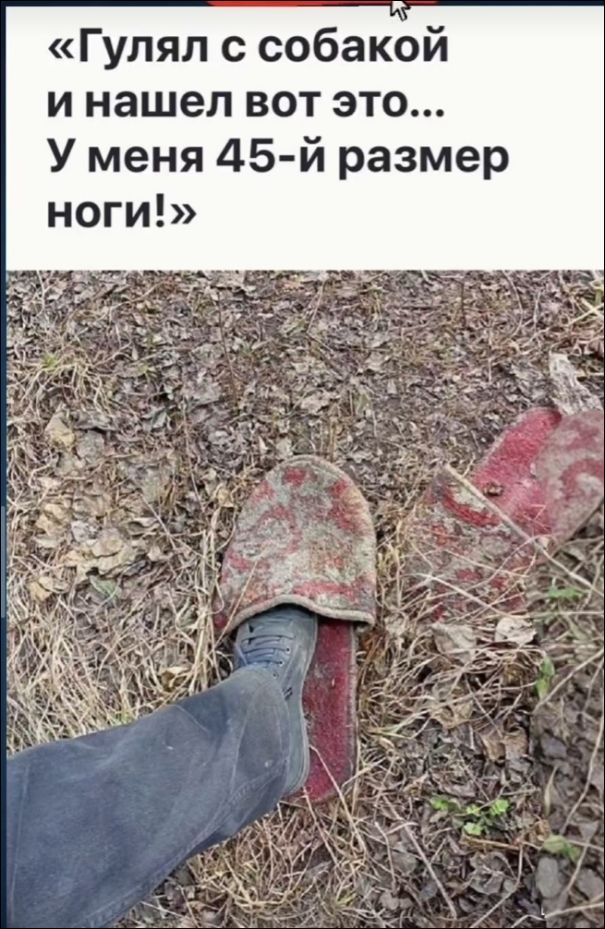 «Гулял с собакой и нашел вот это... У меня 45-й размер ноги!»