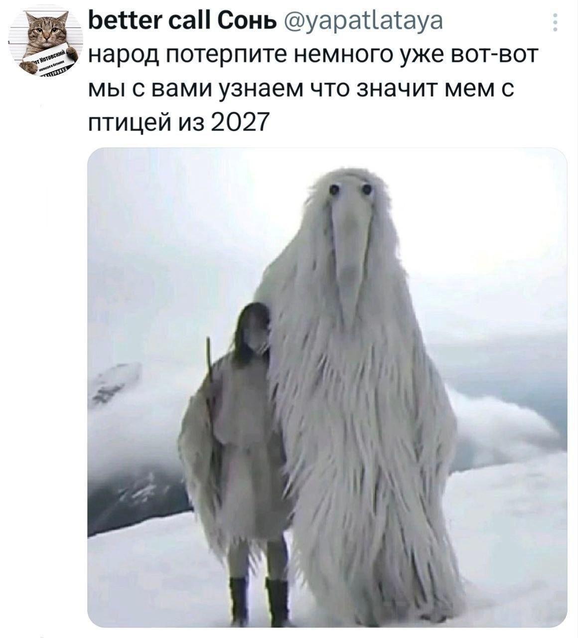 better call Сонь @yapatlataya народ потерпите немного уже вот-вот мы с вами узнаем что значит мем с птицей из 2027
