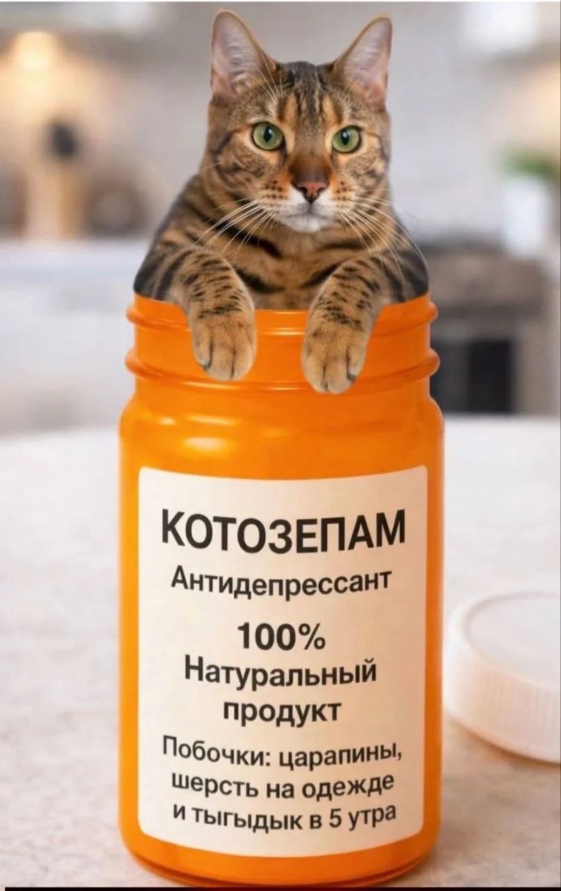 КОТОЗЕПАМ Антидепрессант 100% Натуральный продукт Побочки: царапины, шерсть на одежде и тыгыдык в 5 утра