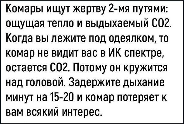 Комары ищут жертву 2-мя путями: ощущая тепло и выдыхаемый СО2. Когда вы лежите под одеялком, то комар не видит вас в ИК спектре, остается СО2. Потому он кружится над головой. Задержите дыхание минут на 15-20 и комар потеряет к вам всякий интерес.