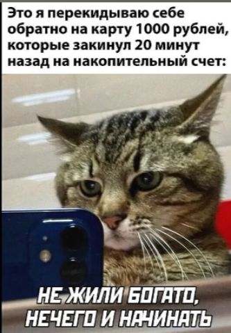 Это я перекидываю себе обратно на карту 1000 рублей, которые закинул 20 минут назад на накопительный счет: НЕ ЖИЛИ БОГАТО, НЕЧЕГО И НАЧИНАТЬ