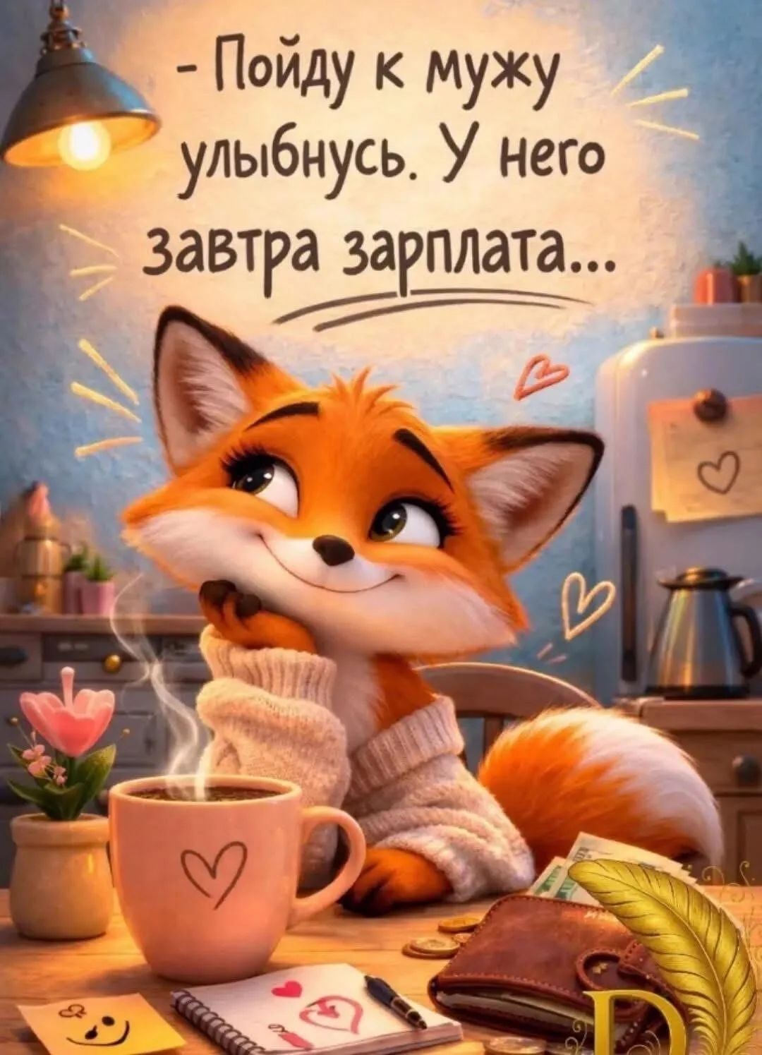 - Пойду к мужу улыбнусь. У него завтра зарплата...