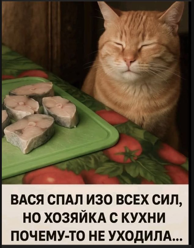 ВАСЯ СПАЛ ИЗО ВСЕХ СИЛ, НО ХОЗЯЙКА С КУХНИ ПОЧЕМУ-ТО НЕ УХОДИЛА...