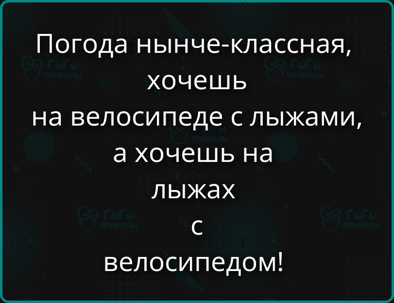 Погода нынче-классная, хочешь на велосипеде с лыжами, а хочешь на лыжах с велосипедом!