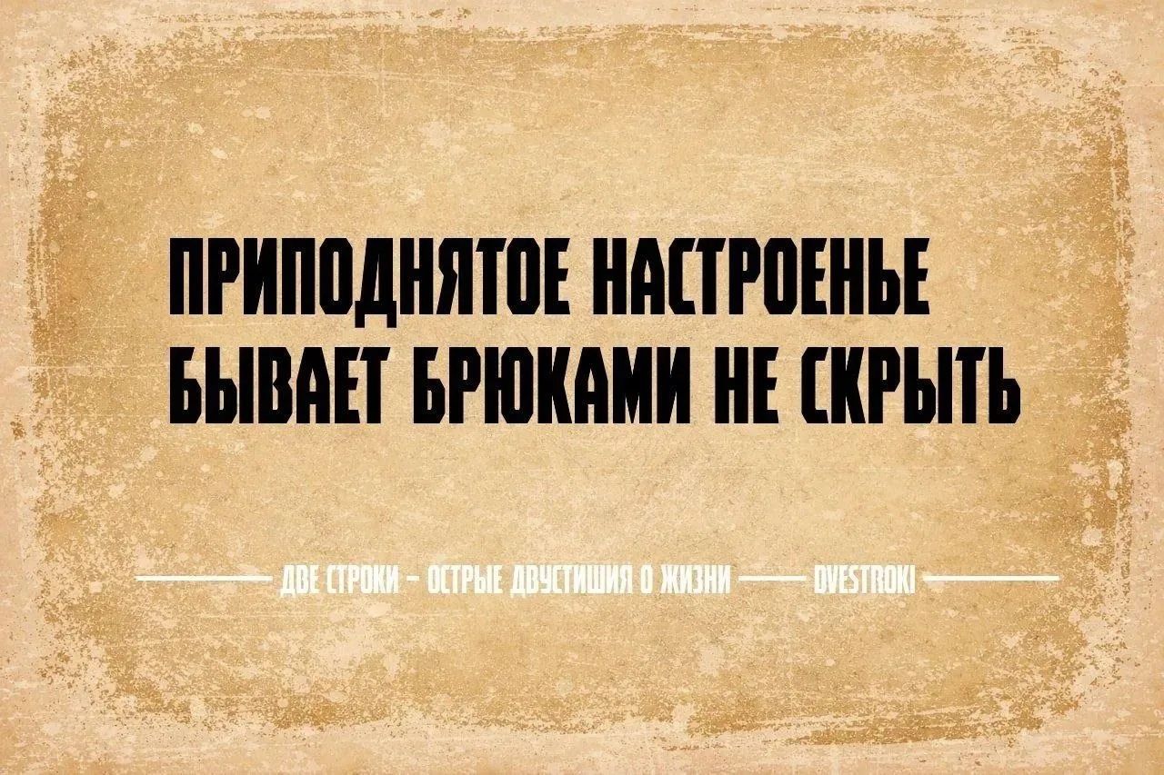 ПРИПОДНЯТОЕ НАСТРОЕНЬЕ БЫВАЕТ БРЮКАМИ НЕ СКРЫТЬ. ДВЕ СТРОКИ — ОСТРЫЕ ДВУСТИШИЯ О ЖИЗНИ — DVESTROKI