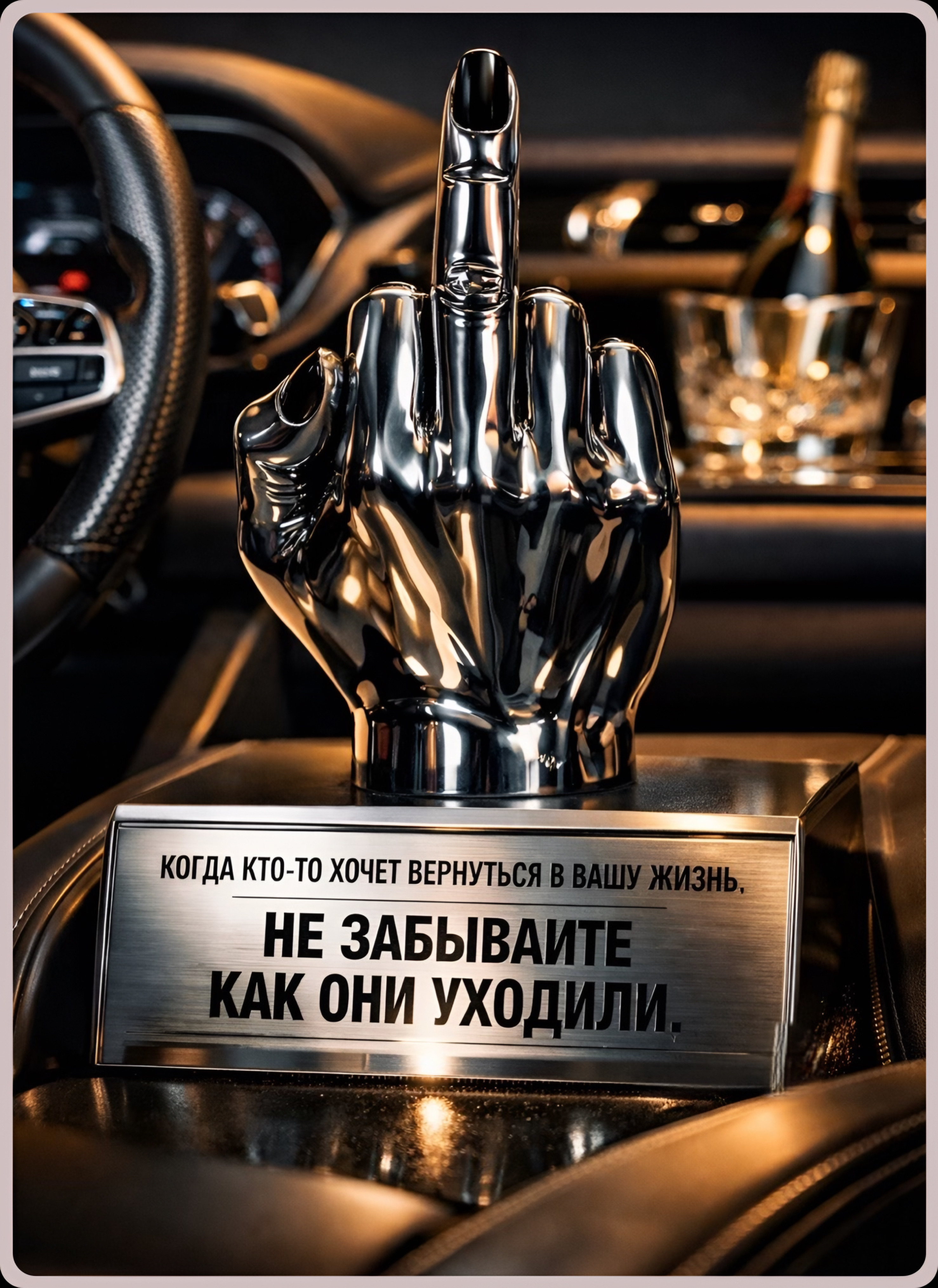 КОГДА КТО-ТО ХОЧЕТ ВЕРНУТЬСЯ В ВАШУ ЖИЗНЬ, НЕ ЗАБЫВАЙТЕ КАК ОНИ УХОДИЛИ. Скульптура в виде среднего пальца.