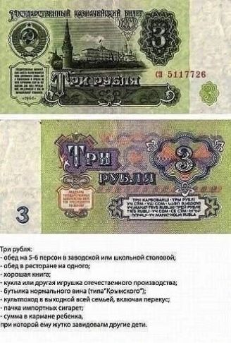 ГОСУДАРСТВЕННЫЙ КАЗНАЧЕЙСКИЙ БИЛЕТ ТРИ РУБЛЯ 3 СП 5117726 1961 ТРИ РУБЛЯ ТРИ КАРБОВАНЦІ ТРИ РУБЛІ УЧ СУМ УШ СОМ УШ РУБЛЕ УШ РУБЛИ УШ СОМ СЕ СУМ СЕ РУБЛИ ТРИ РУБЛЯ УЧ МАЙАТ КОЛМ РУБЛА. Три рубля: обед на 5-6 персон в заводской или школьной столовой; обед в ресторане на одного; хорошая книга; кукла или другая игрушка отечественного производства; буты