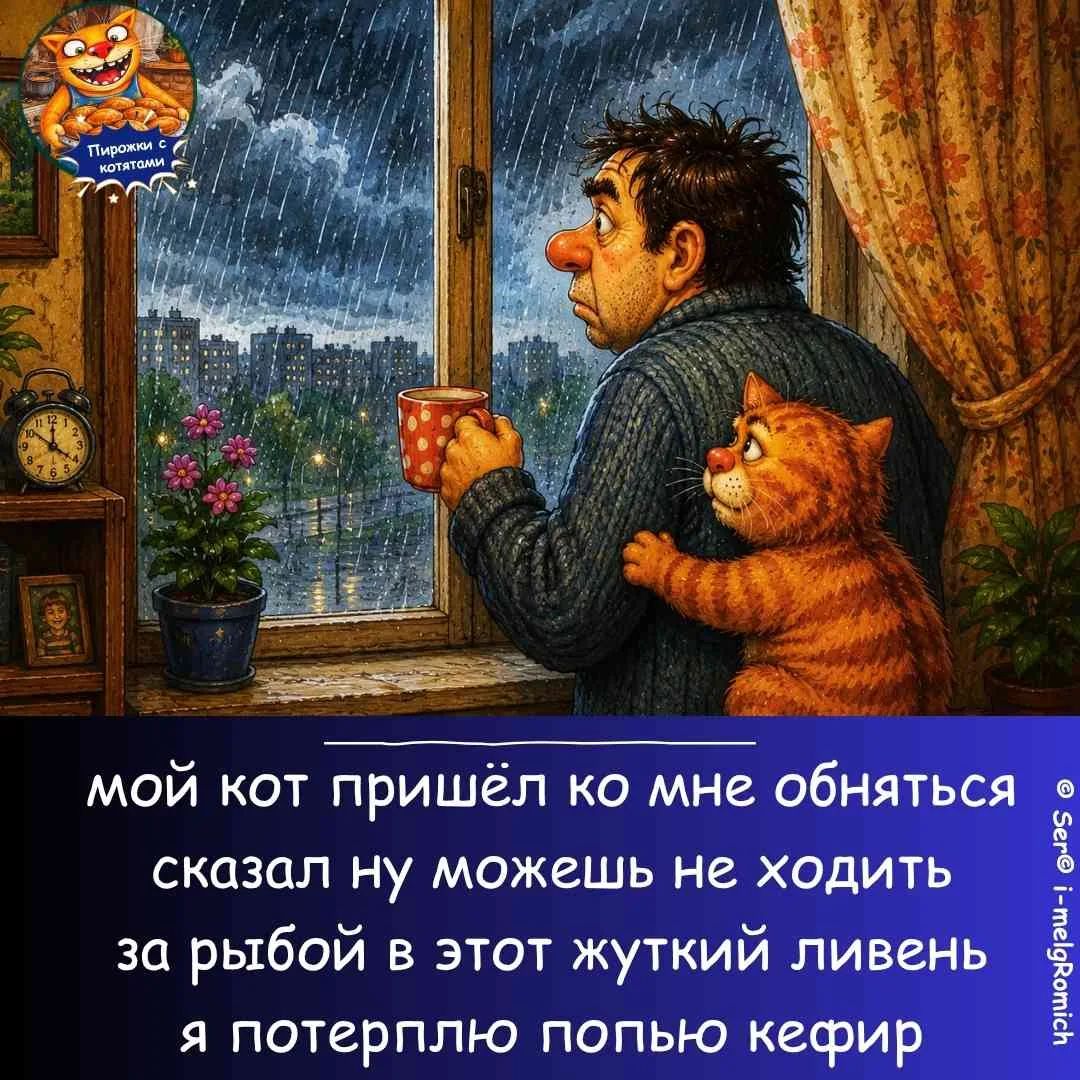 Пирожки с котятами мой кот пришёл ко мне обняться сказал ну можешь не ходить за рыбой в этот жуткий ливень я потерплю попью кефир