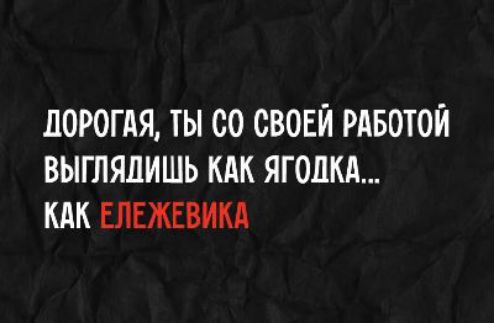 ДОРОГАЯ, ТЫ СО СВОЕЙ РАБОТОЙ ВЫГЛЯДИШЬ КАК ЯГОДКА... КАК ЕЛЕЖЕВИКА