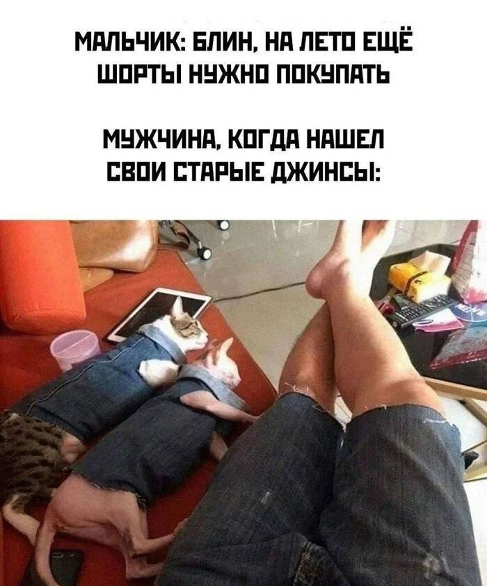 МАЛЬЧИК: БЛИН, НА ЛЕТО ЕЩЁ ШОРТЫ НУЖНО ПОКУПАТЬ МУЖЧИНА, КОГДА НАШЕЛ СВОИ СТАРЫЕ ДЖИНСЫ: