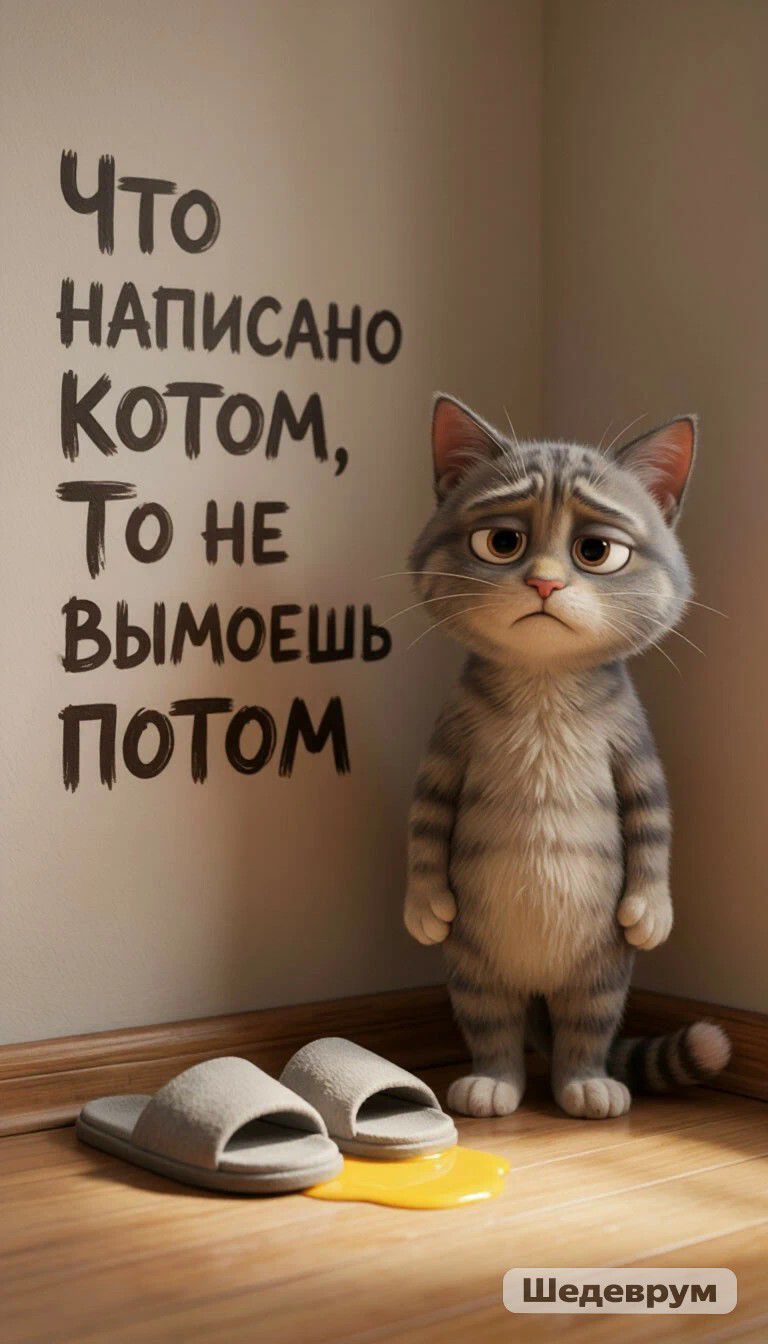 Что написано котом, то не вымоешь потом. Шедеврум.