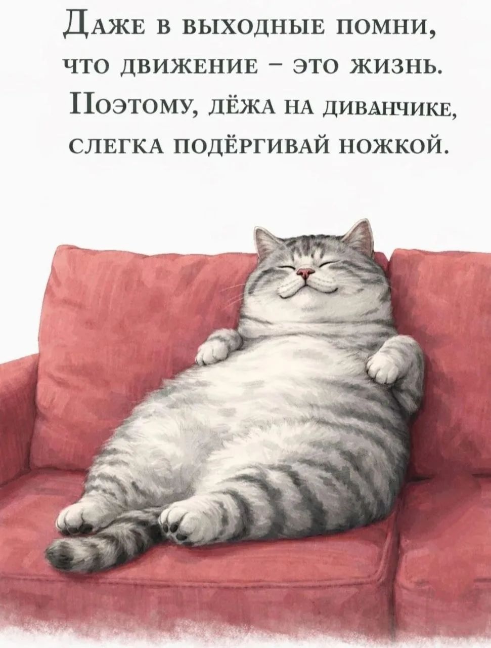 Даже в выходные помни, что движение – это жизнь. Поэтому, лёжа на диванчике, слегка подёргивай ножкой.