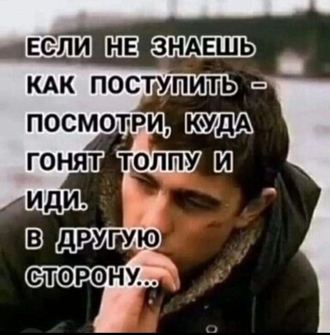 ЕСЛИ НЕ ЗНАЕШЬ КАК ПОСТУПИТЬ - ПОСМОТРИ, КУДА ГОНЯТ ТОЛПУ И ИДИ. В ДРУГУЮ СТОРОНУ...