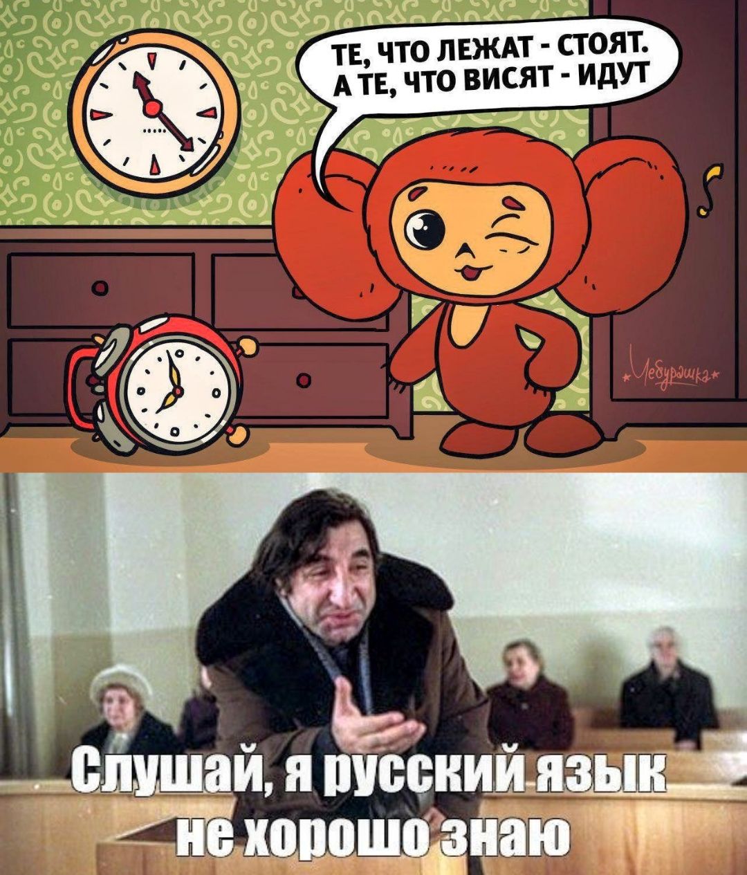 ТЕ, ЧТО ЛЕЖАТ - СТОЯТ. А ТЕ, ЧТО ВИСЯТ - ИДУТ. СЛУШАЙ, Я РУССКИЙ ЯЗЫК НЕ ХОРОШО ЗНАЮ