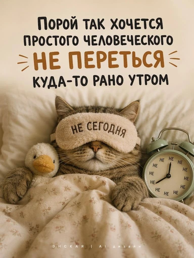 Порой так хочется простого человеческого НЕ ПЕРЕТЬСЯ куда-то рано утром. НЕ СЕГОДНЯ. ЭНСКАЯ | АI ДИЗАЙН.