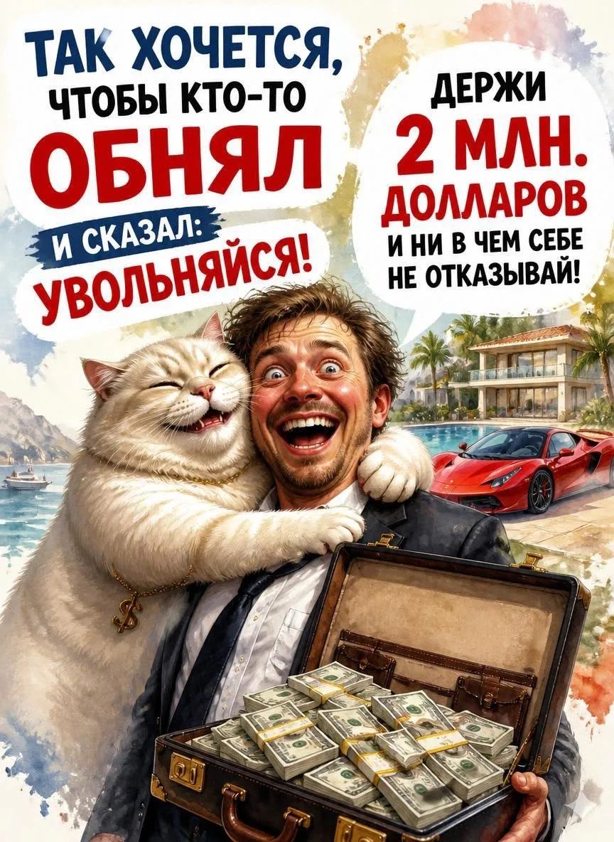 ТАК ХОЧЕТСЯ, ЧТОБЫ КТО-ТО ОБНЯЛ И СКАЗАЛ: УВОЛЬНЯЙСЯ! ДЕРЖИ 2 МЛН. ДОЛЛАРОВ И НИ В ЧЕМ СЕБЕ НЕ ОТКАЗЫВАЙ!