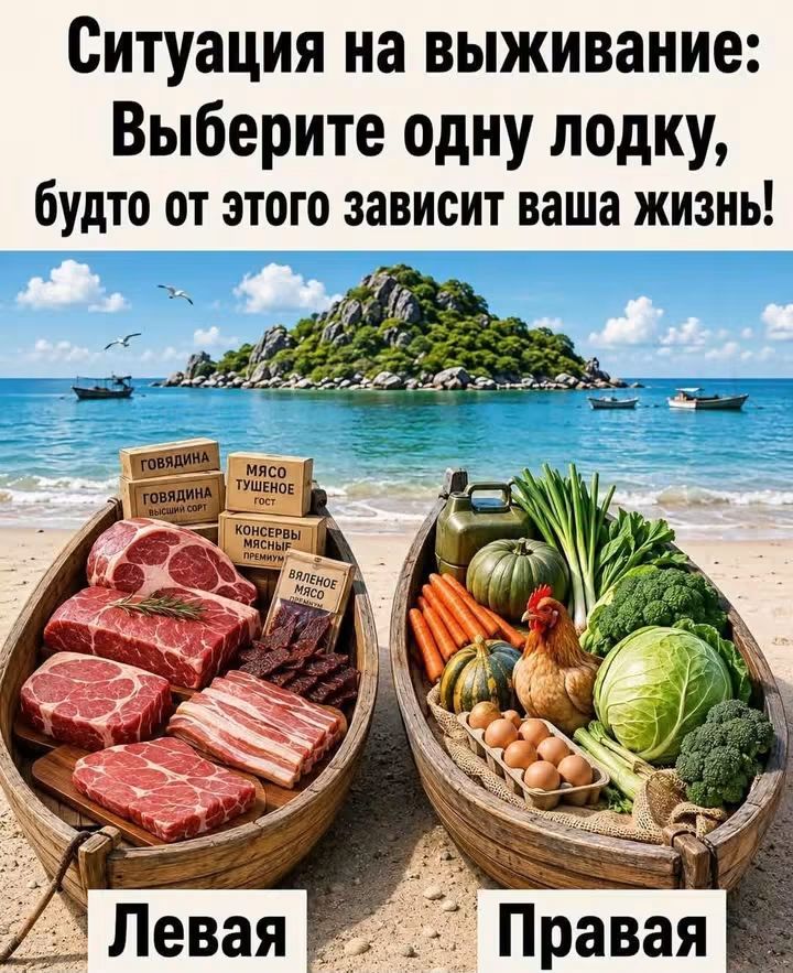 Ситуация на выживание: Выберите одну лодку, будто от этого зависит ваша жизнь! Говядина Высший сорт Мясо тушеное ГОСТ Консервы мясные Премиум Вяленое мясо Премиум Левая Правая
