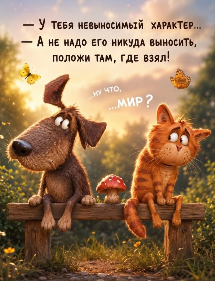 У тебя невыносимый характер... А не надо его никуда выносить, положи там, где взял! ...ну что, ...мир?